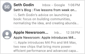 Apple Mail inbox messages displaying AI-generated summaries