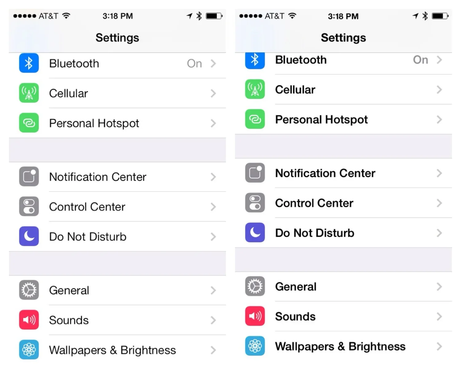 Bold fonts disabled (left) and bold fonts enabled (right).