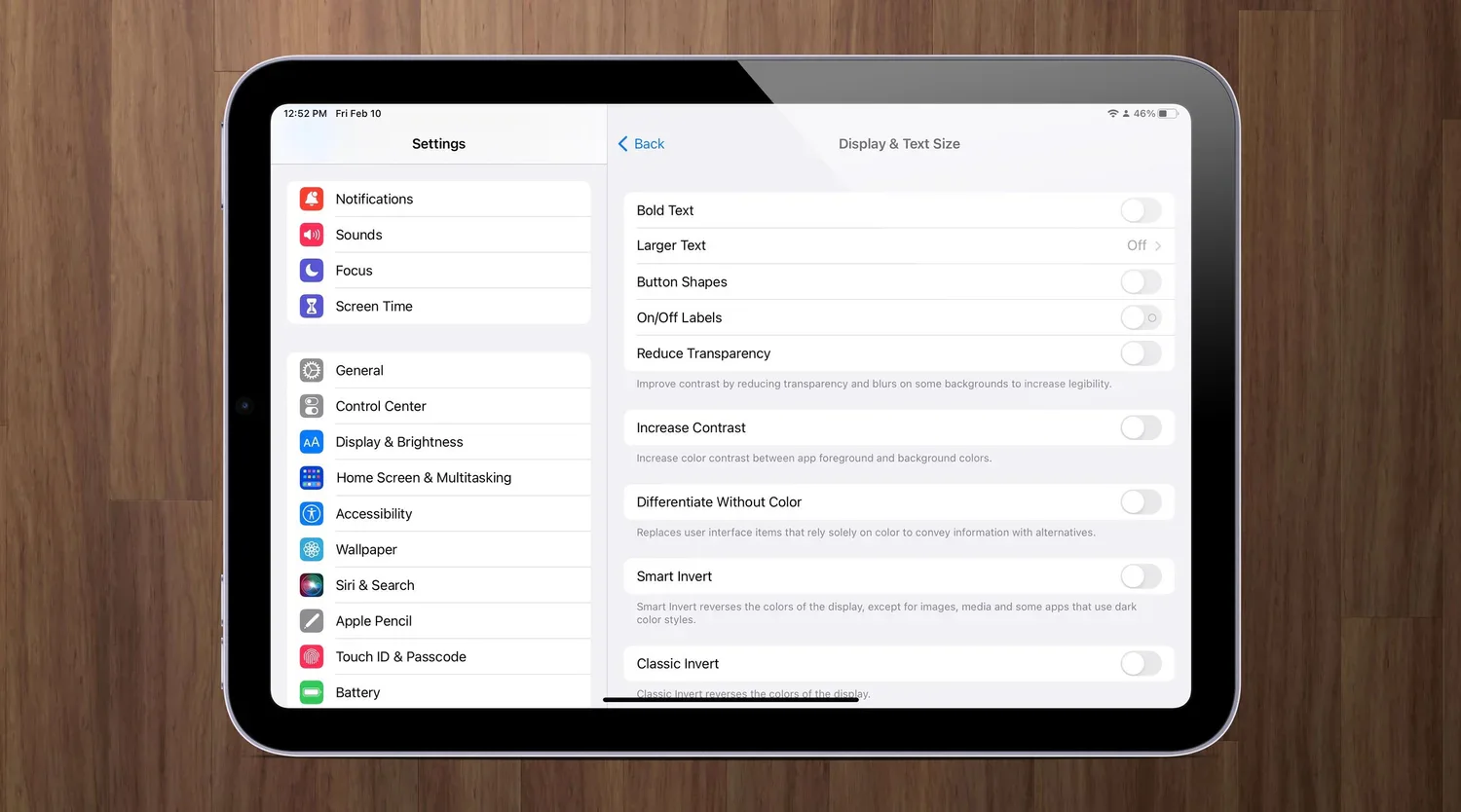 An iPad screenshot showing regular contrast.