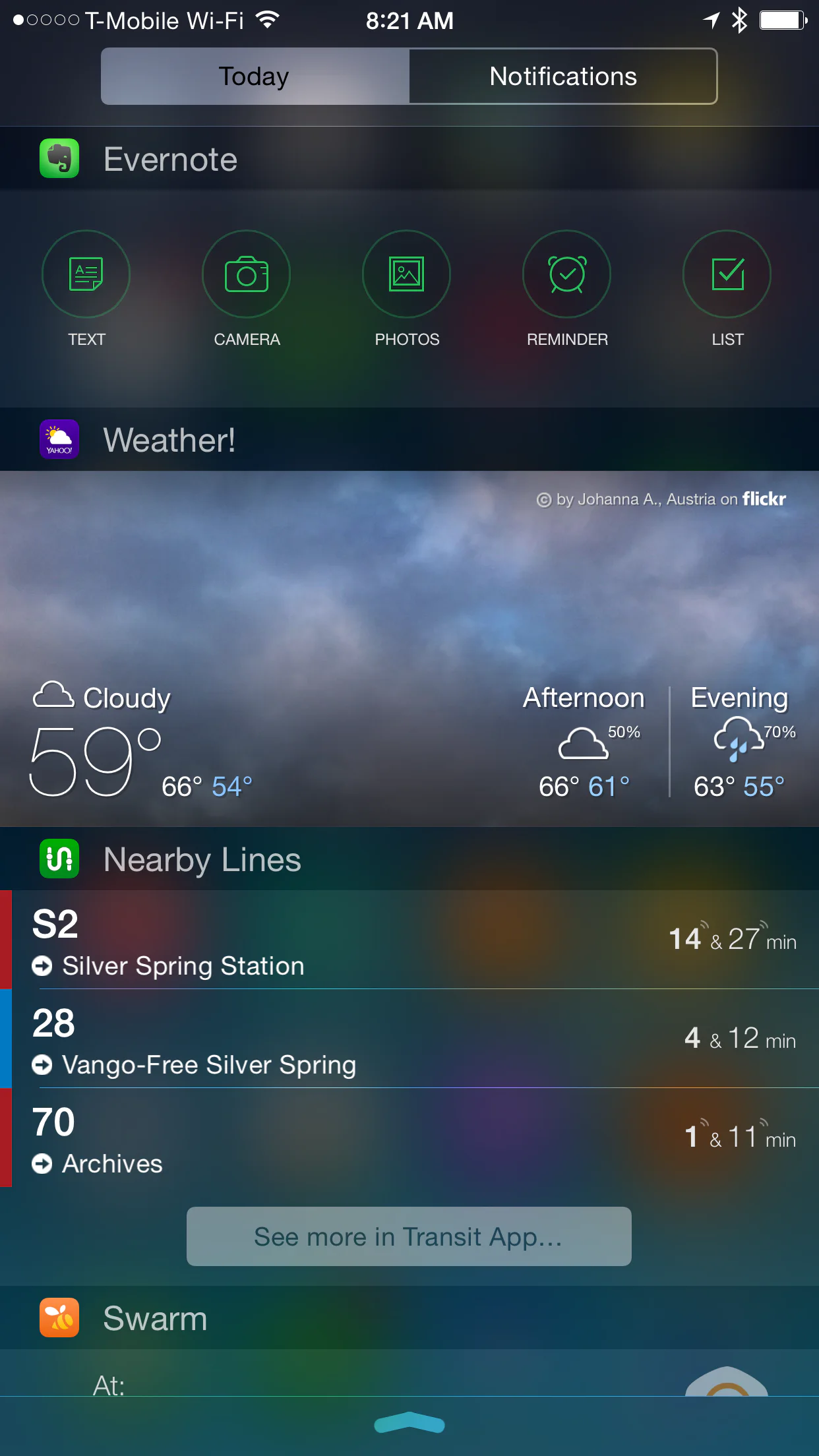 iPhone Notification Center showing Today view widgets
