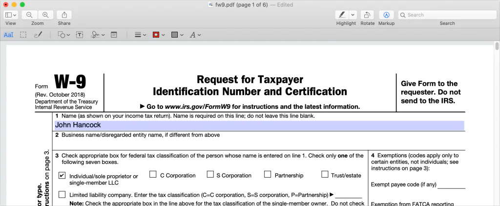 screenshot showing • f9.pdf (page 1 of 6) - Edited Q Search View