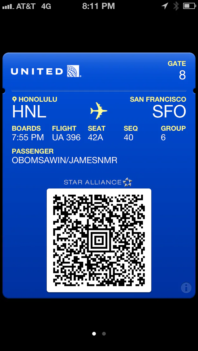 IMG_0646 United Airlines boarding pass displayed in Passbook on an iPhone