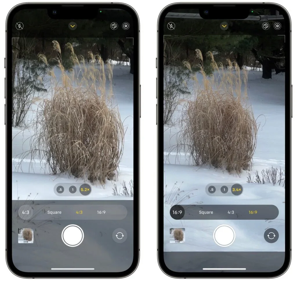 Two iPhones comparing a camera effect before and after it is applied