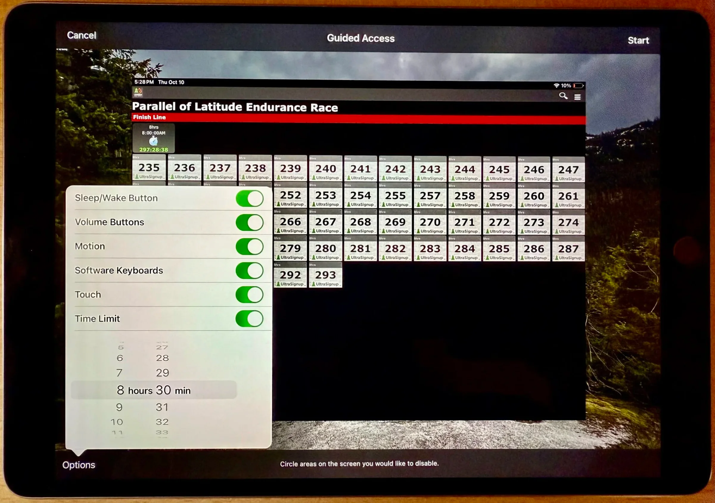 Guided Access options displayed over a game on an iPad