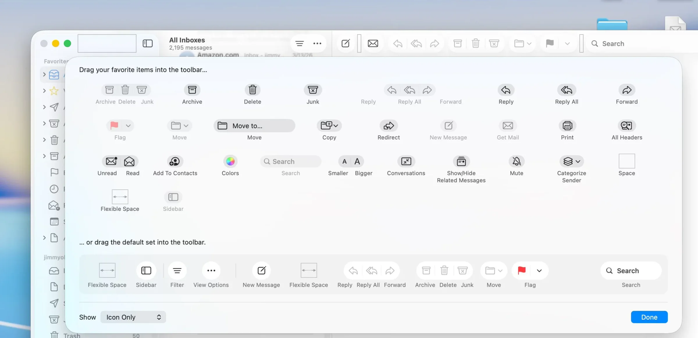 Simply drag the icon you don’t want off the bar, then click the blue “Done” button.