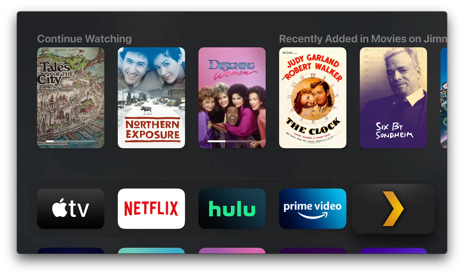 Apple TV home screen with the Hulu app selected