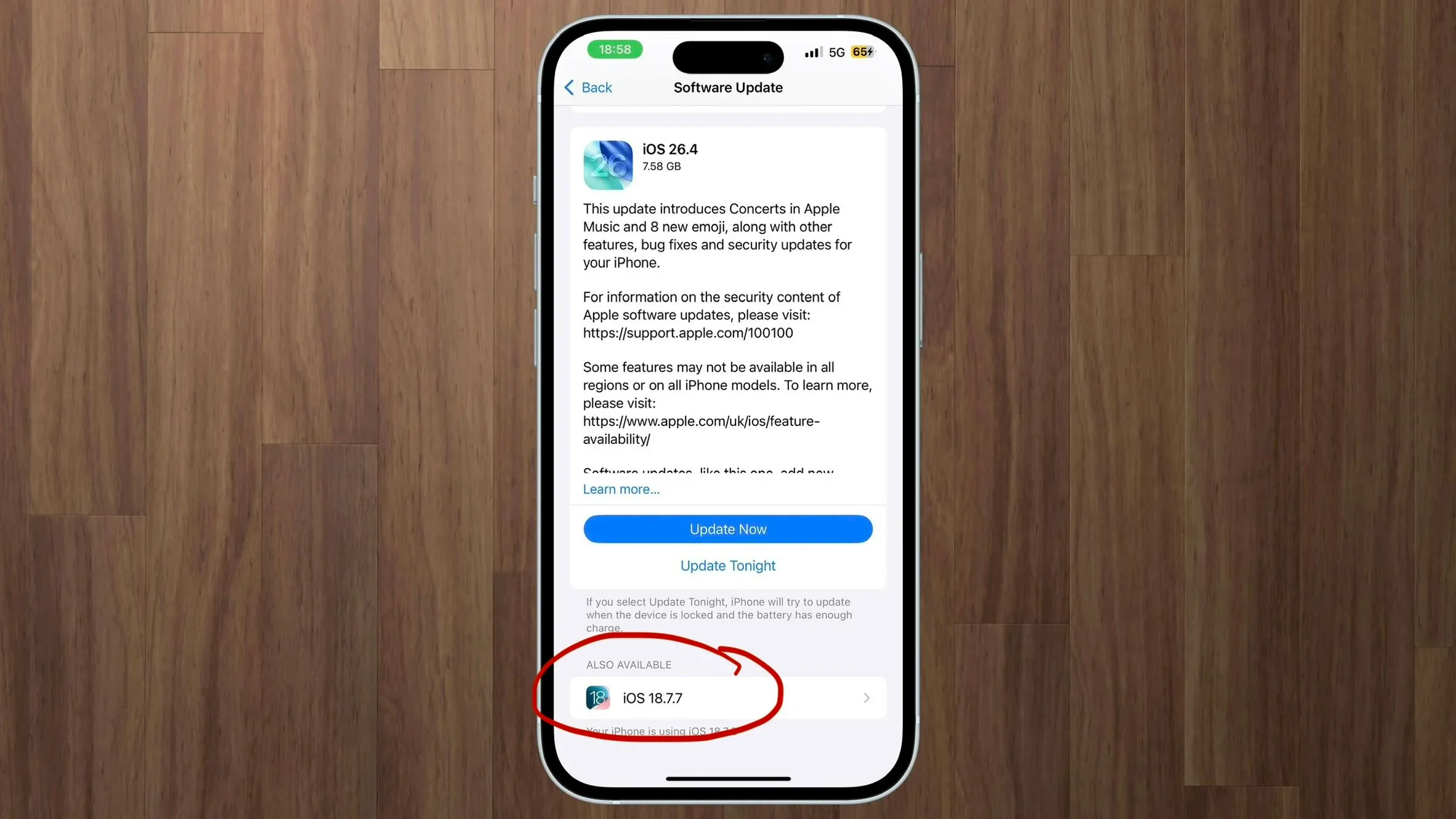 iPhone showing iOS Software Update screen with security update available