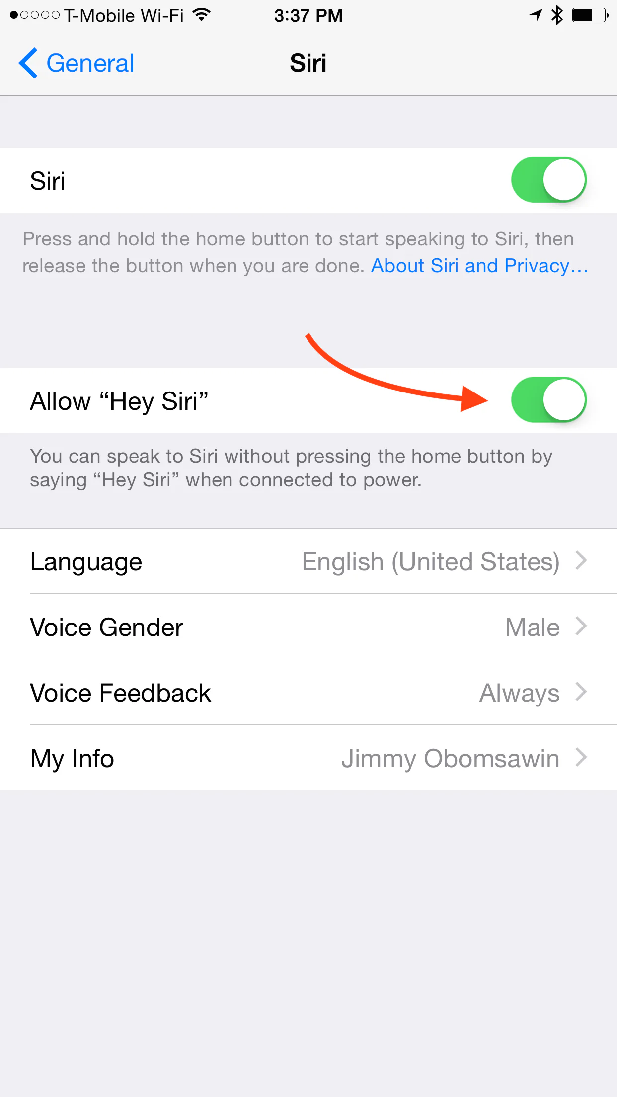 Enable Allow Hey Siri