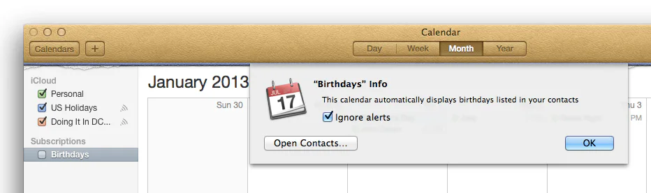 screenshot showing Calendars ¡Cloud - Personal