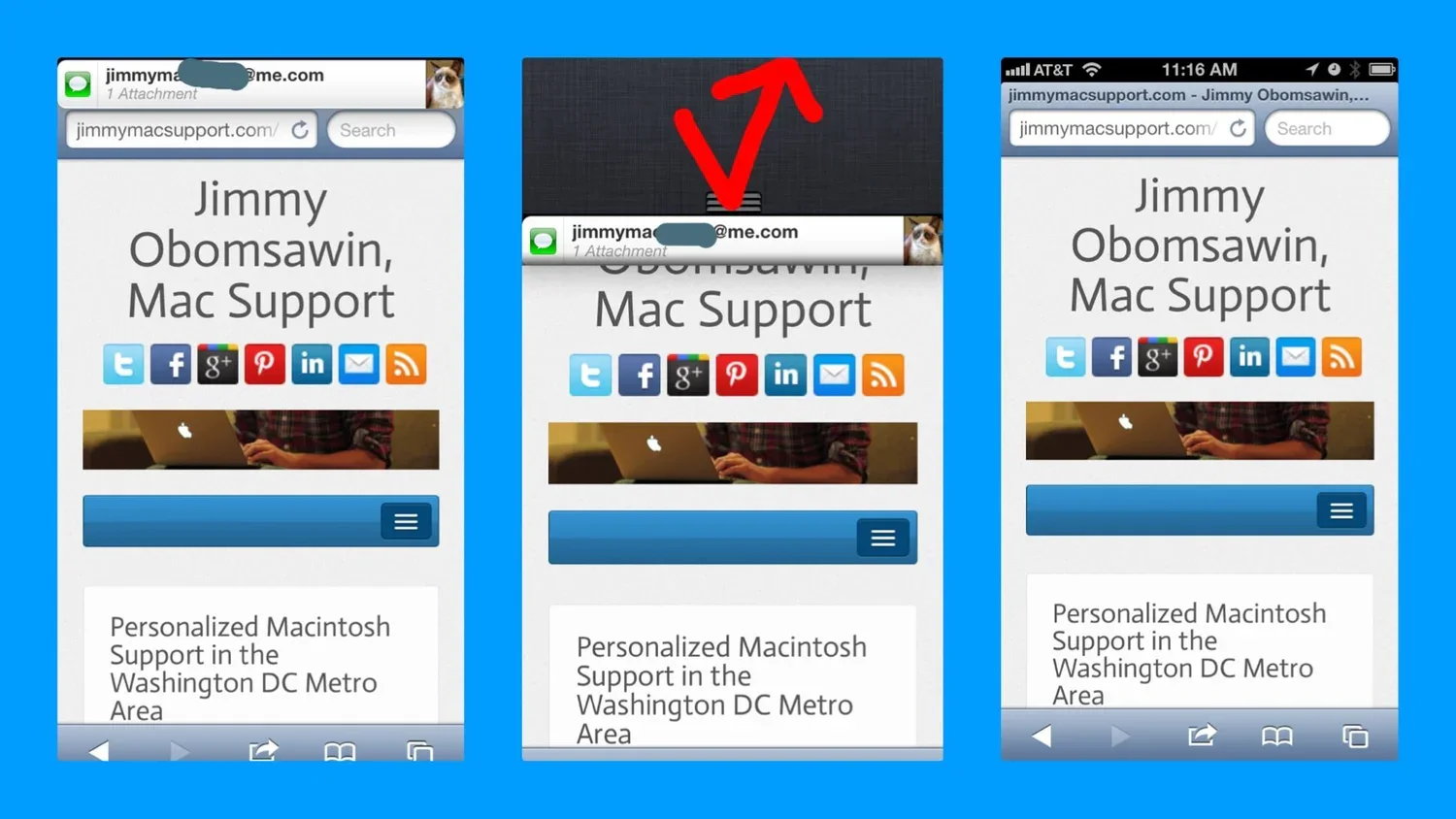 Apple device screenshot showing jimmyma 1 Attachment eme.com