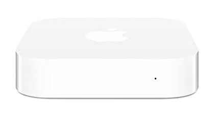 White Apple AirPort Express base station viewed from the front