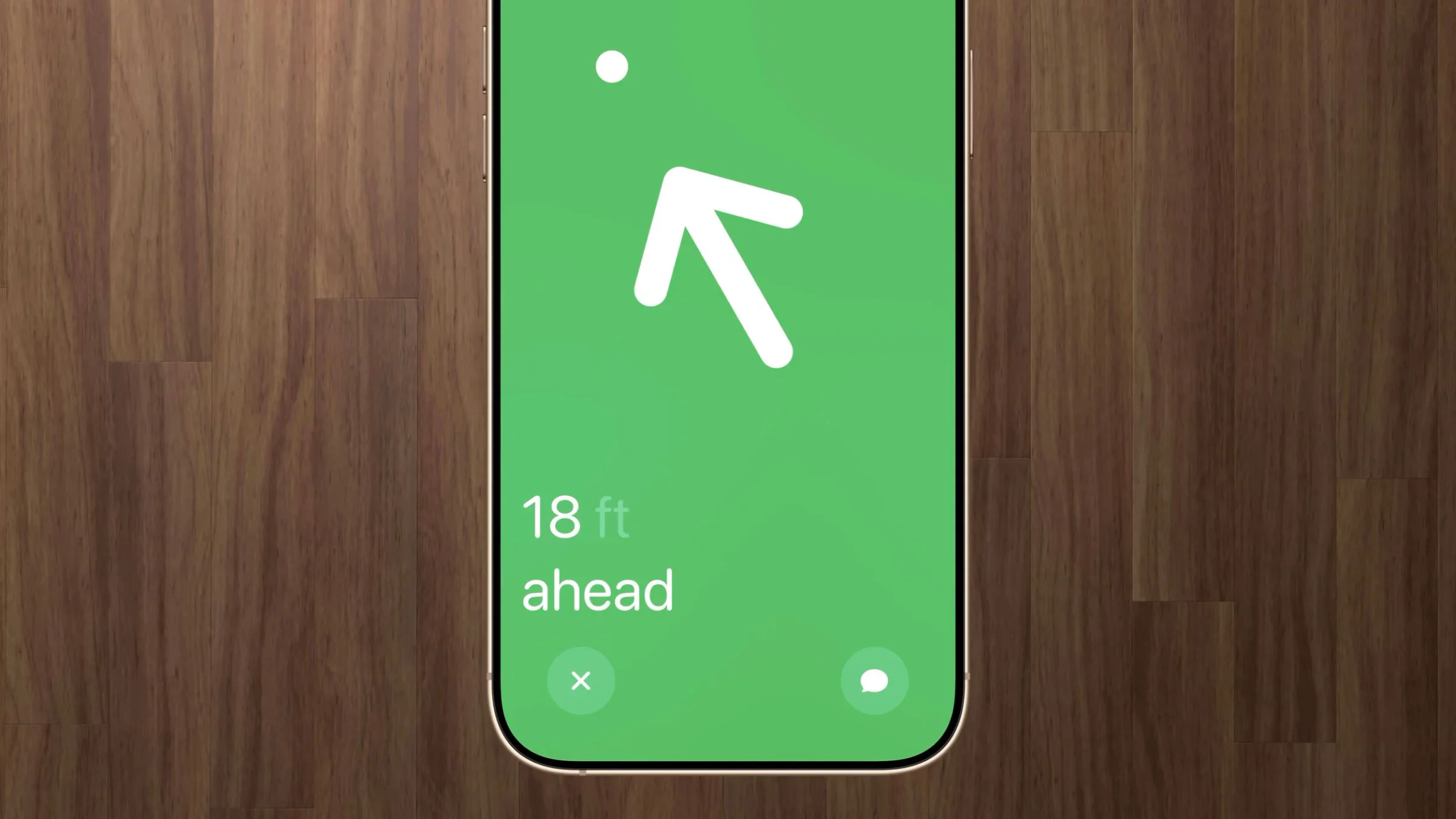 Find My precision finding arrow on an iPhone indicating a friend is 18 feet ahead