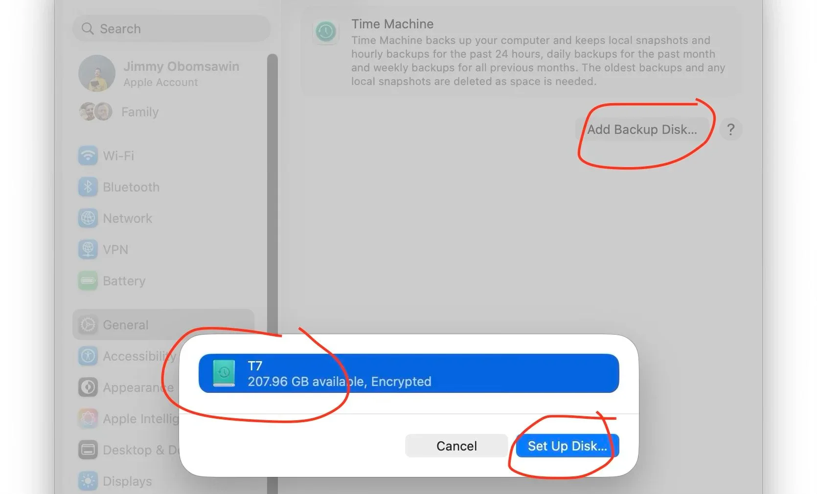 Mac screenshot showing Q Search Time Machine Time Machine backs up your computer and keeps local snapshots and