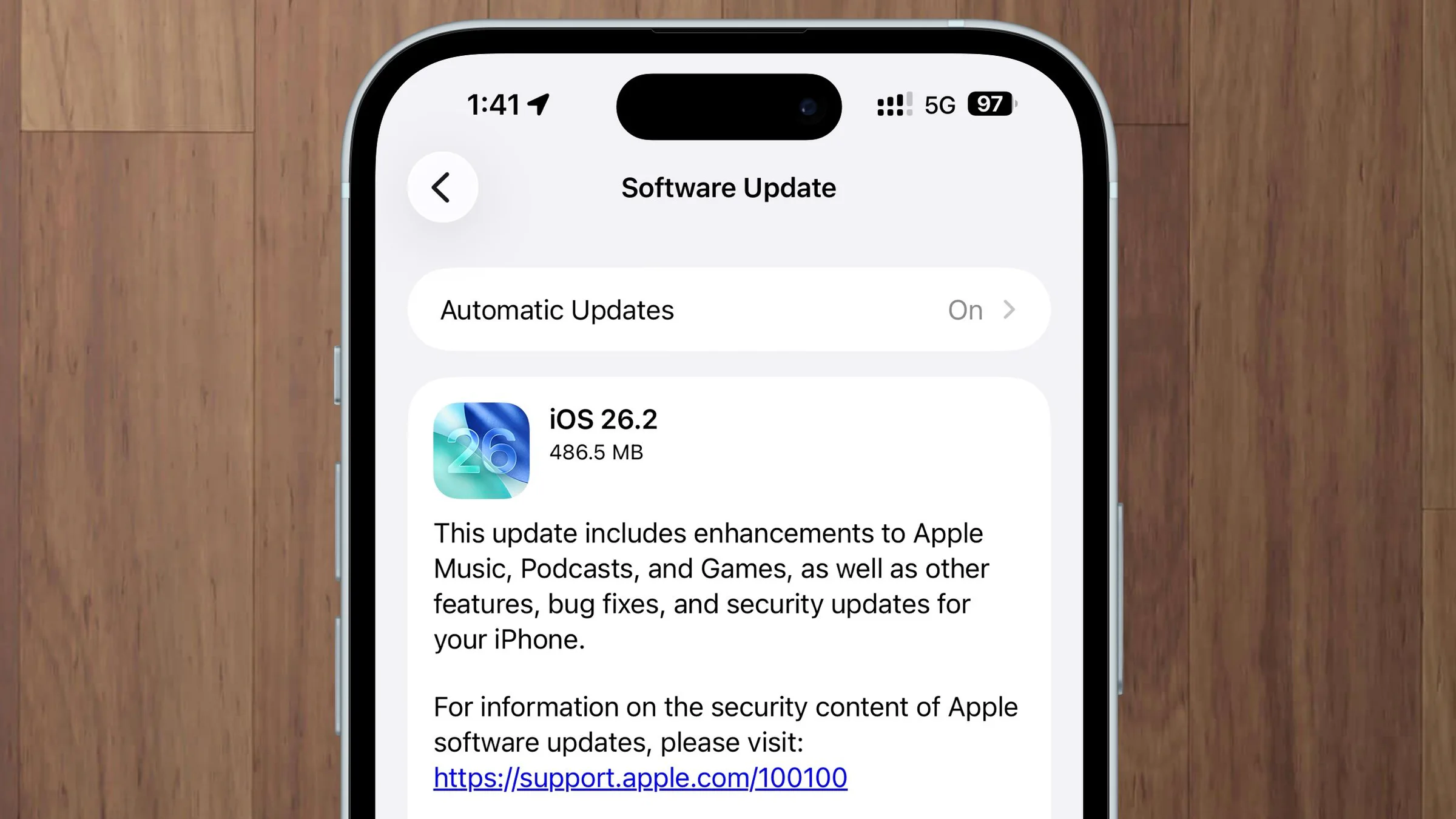 iPhone Software Update screen for iOS 26.2