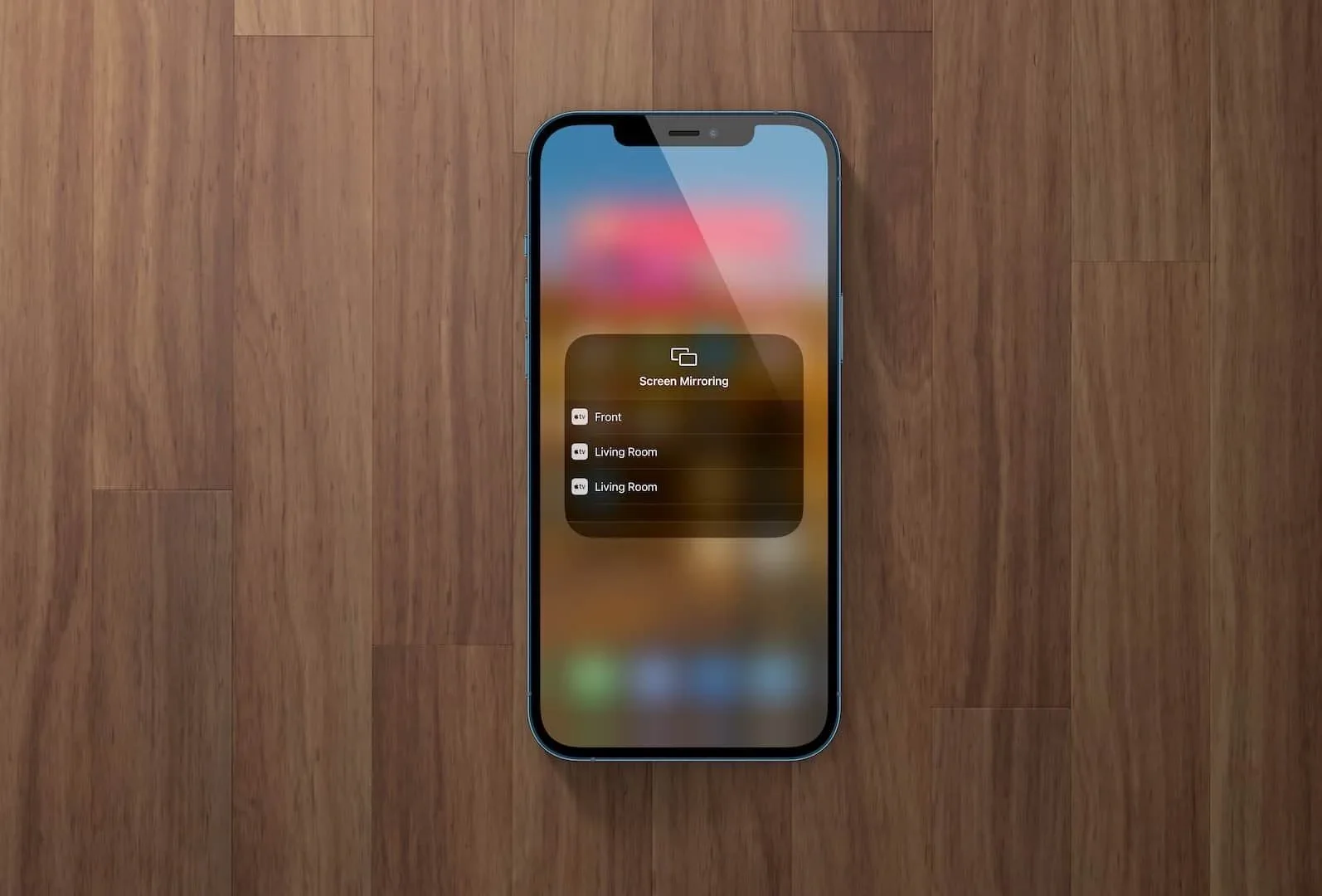 An iPhone showing an Apple TV AirPlay connection in Control Center
