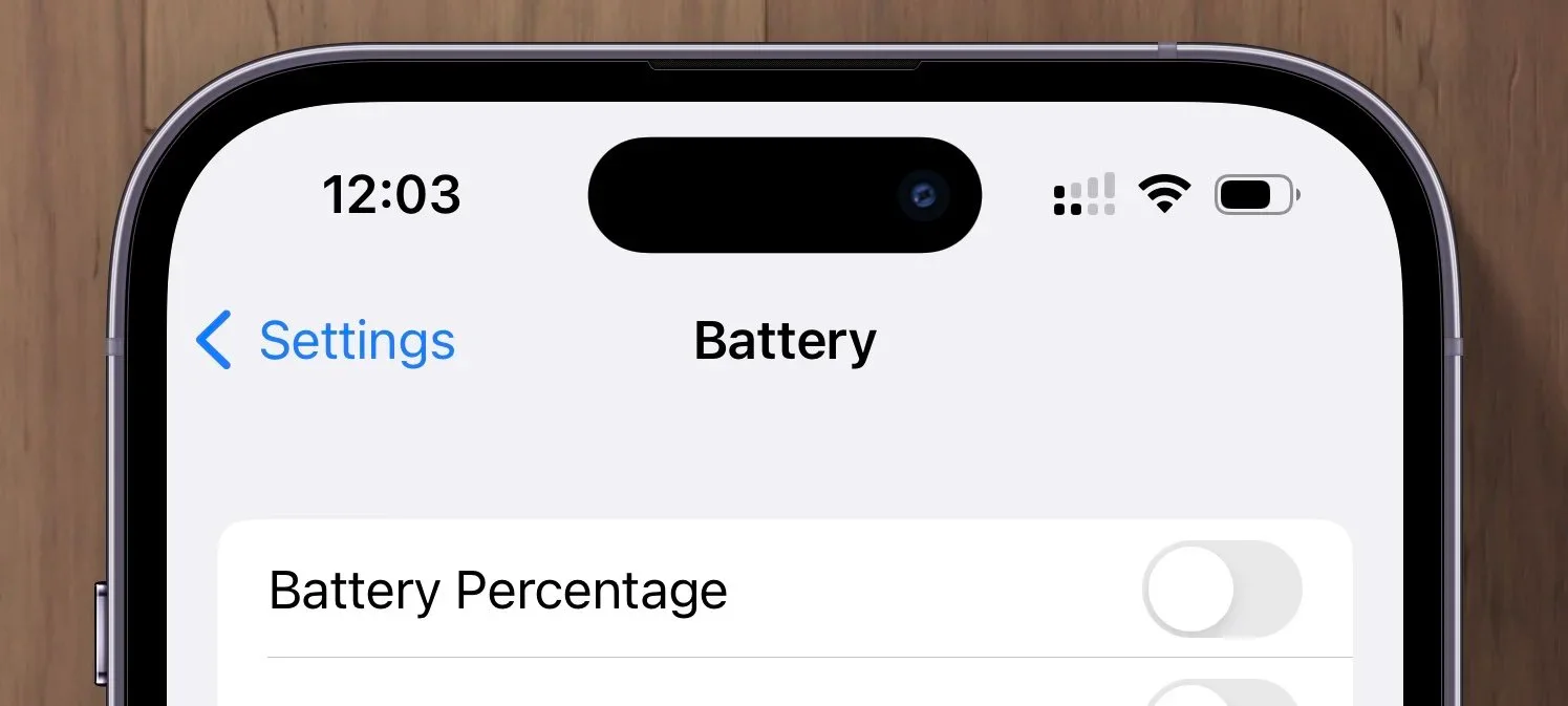 iPhone Battery settings with Battery Percentage disabled