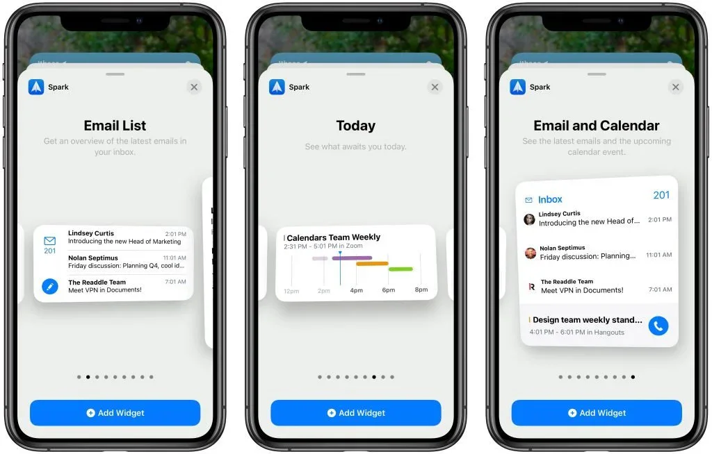 Apple device screenshot showing Spark Email List Get an overview of the latest emails in