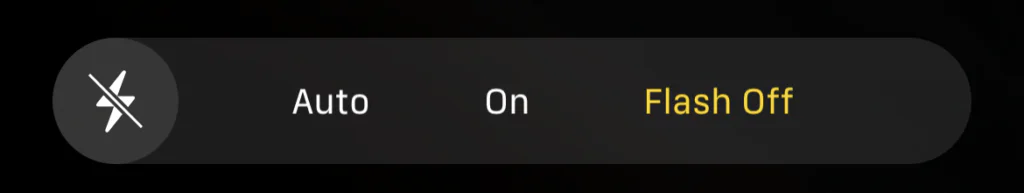 iPhone Camera flash menu with Auto, On, and Flash Off choices