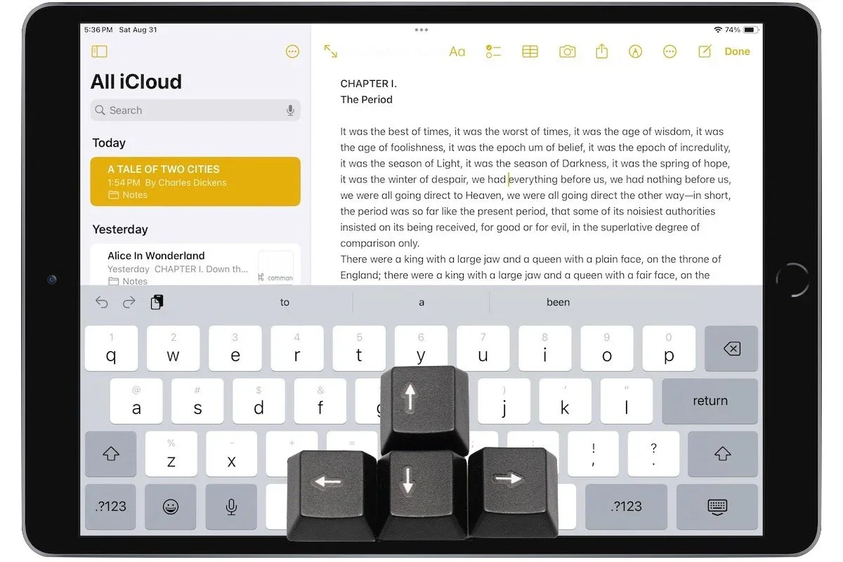 Apple device screenshot showing 5:36 PM Sat Aug 31 All iCloud Q Search