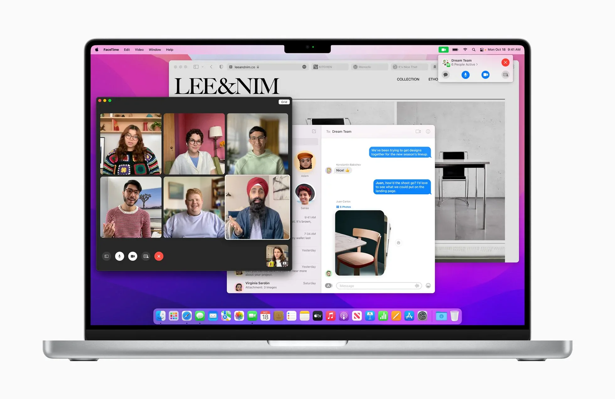 MacBook displaying macOS Monterey apps and FaceTime