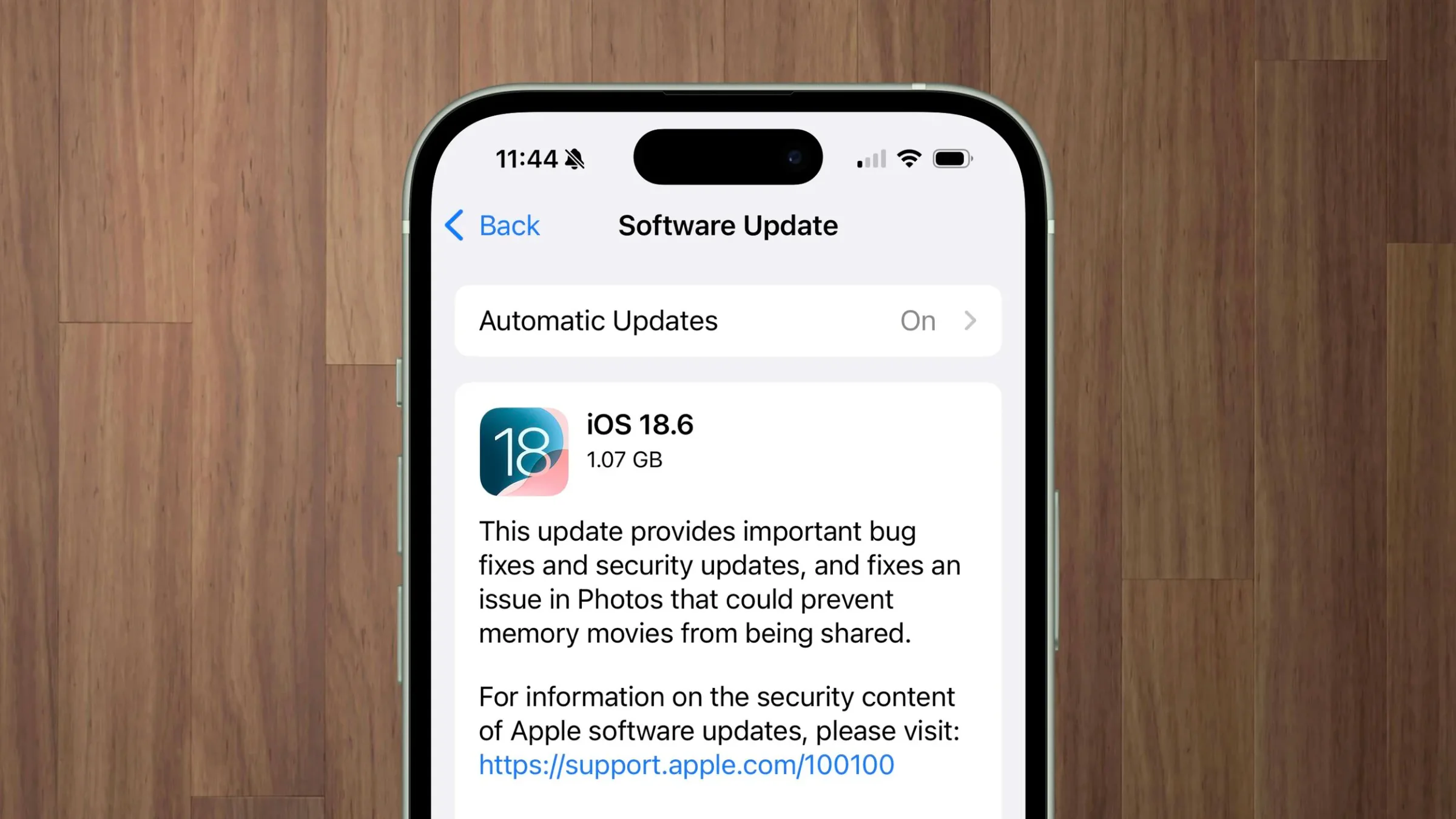 iPhone Software Update screen for iOS 18.6