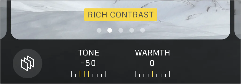 iPhone Camera Photographic Styles controls set to Rich Contrast