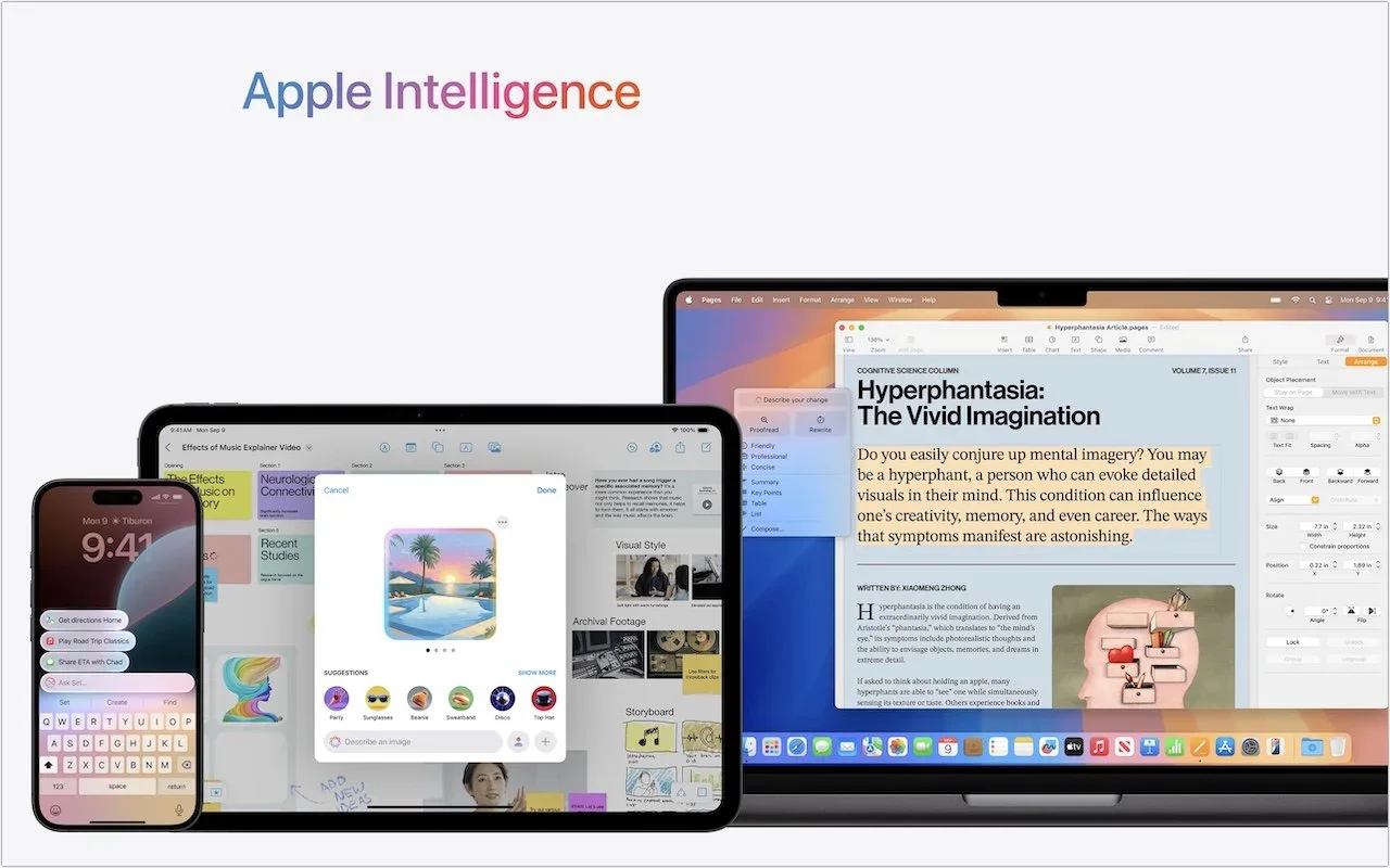 Apple device screenshot showing Apple Intelligence • Describe your change Popolread
