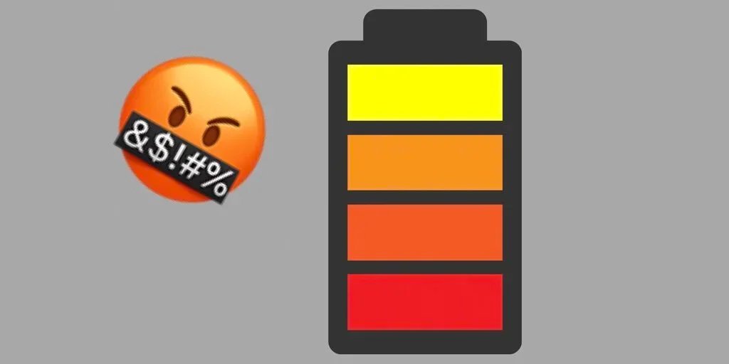 Low battery graphic beside an angry swearing emoji