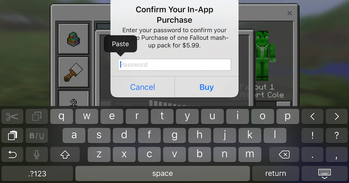 iPhone in-app purchase confirmation asking for an Apple Account password