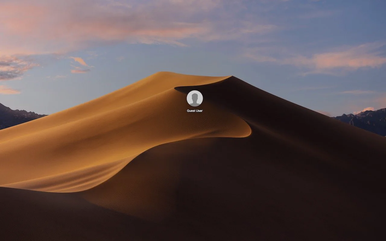 macOS Mojave login screen showing the Guest User account