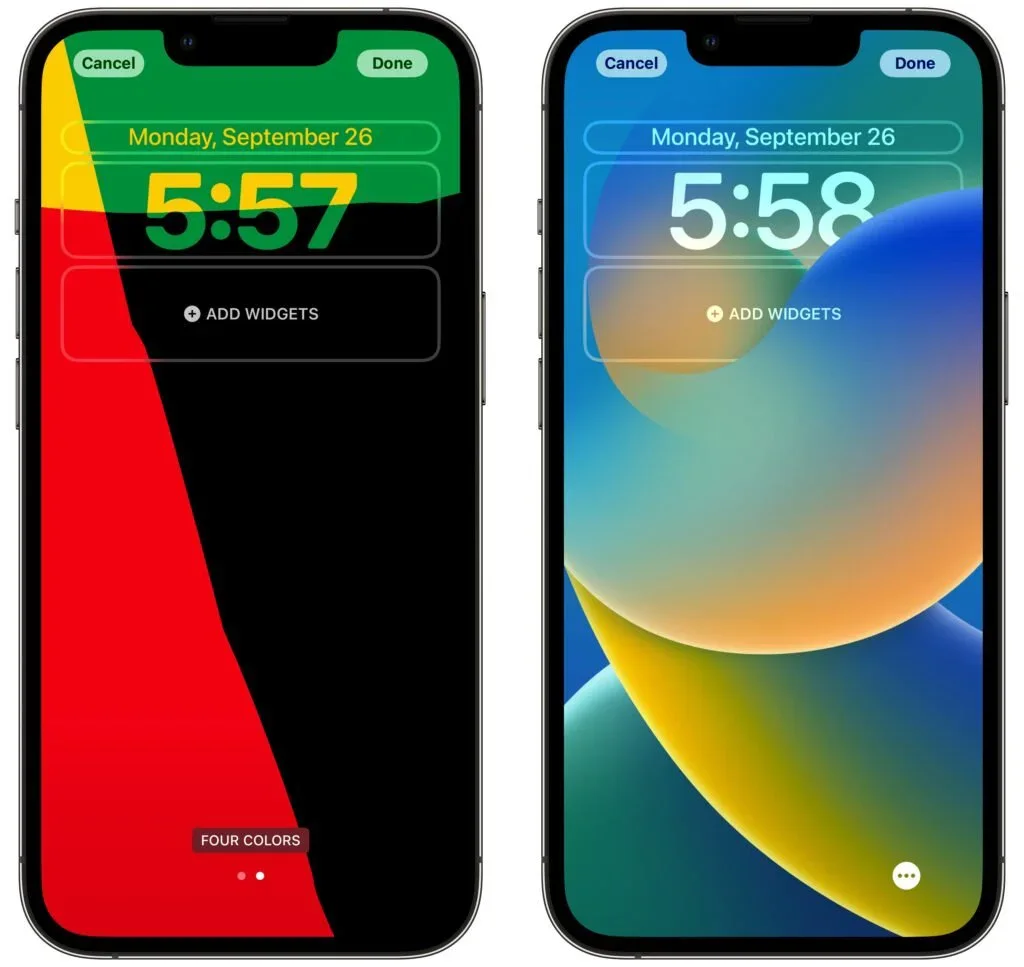 Red and blue iPhone Lock Screens using bold color gradients