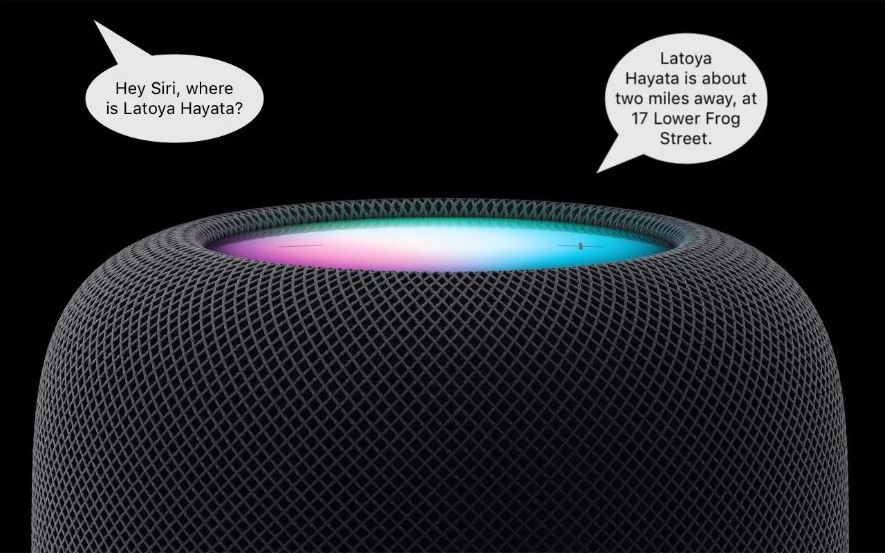 screenshot showing Hey Siri, where is Latoya Hayata? Latoya