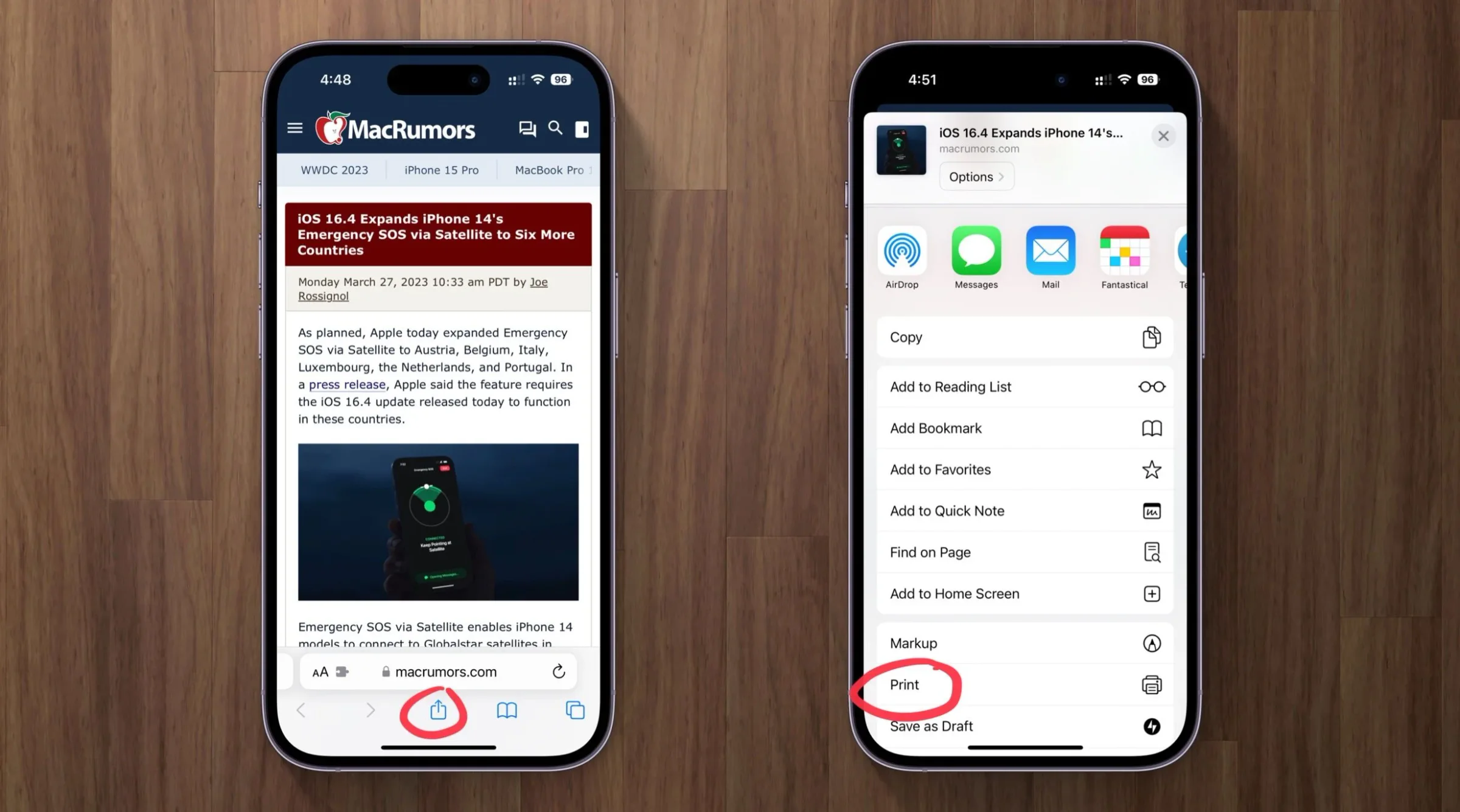 Apple device screenshot showing & MacRumors WWDC 2023 ¡Phone 15 Pro