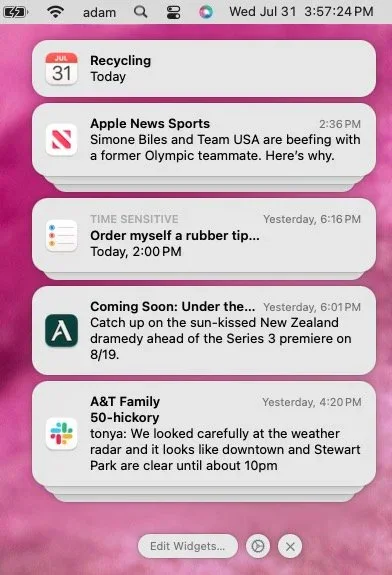 iPhone Notification Center showing a list of recent alerts