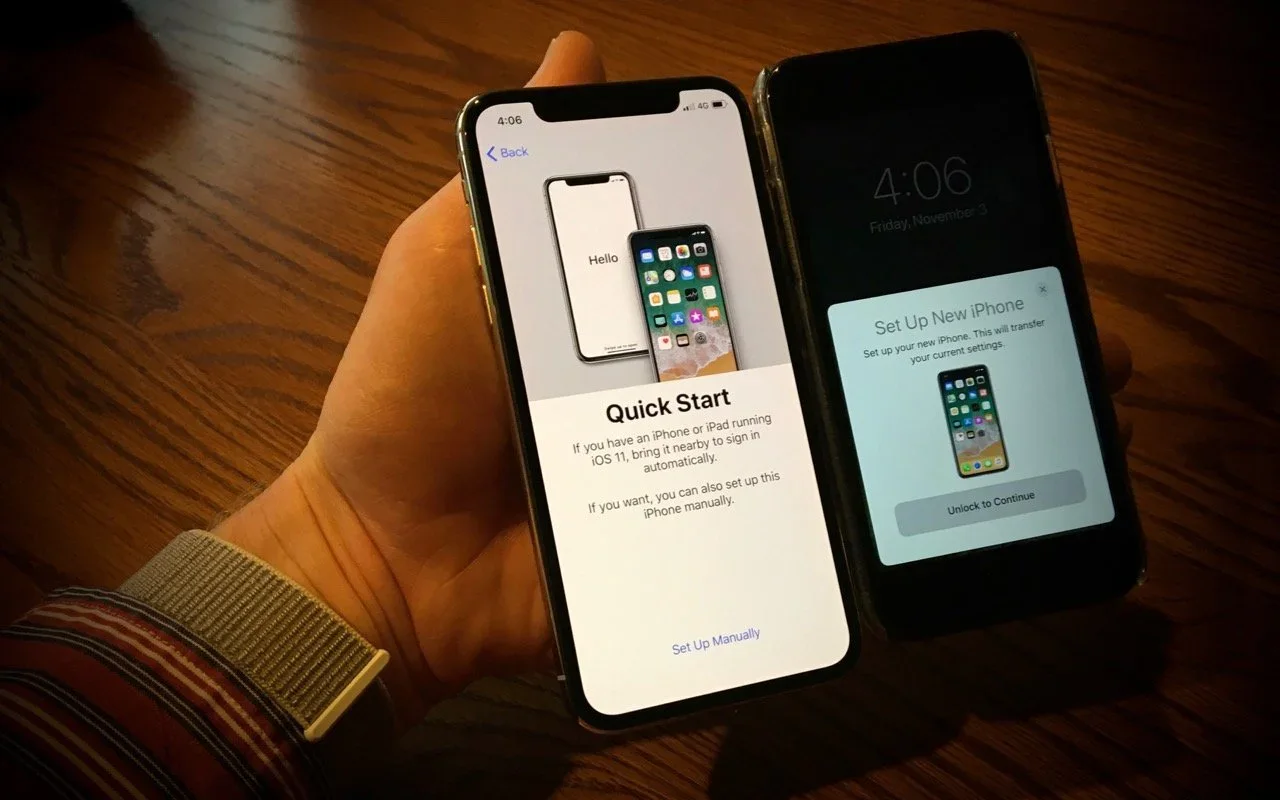 Apple device screenshot showing < Back Hello Quick Start