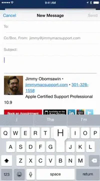 Animation of predictive-text suggestions changing as a message is typed on an iPhone