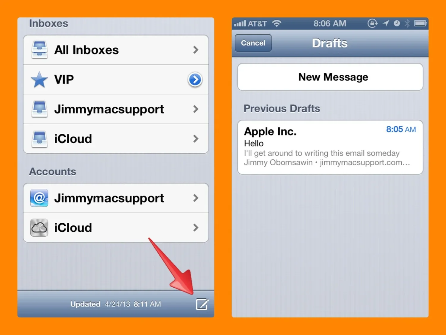 Quick access to draft email in iOS